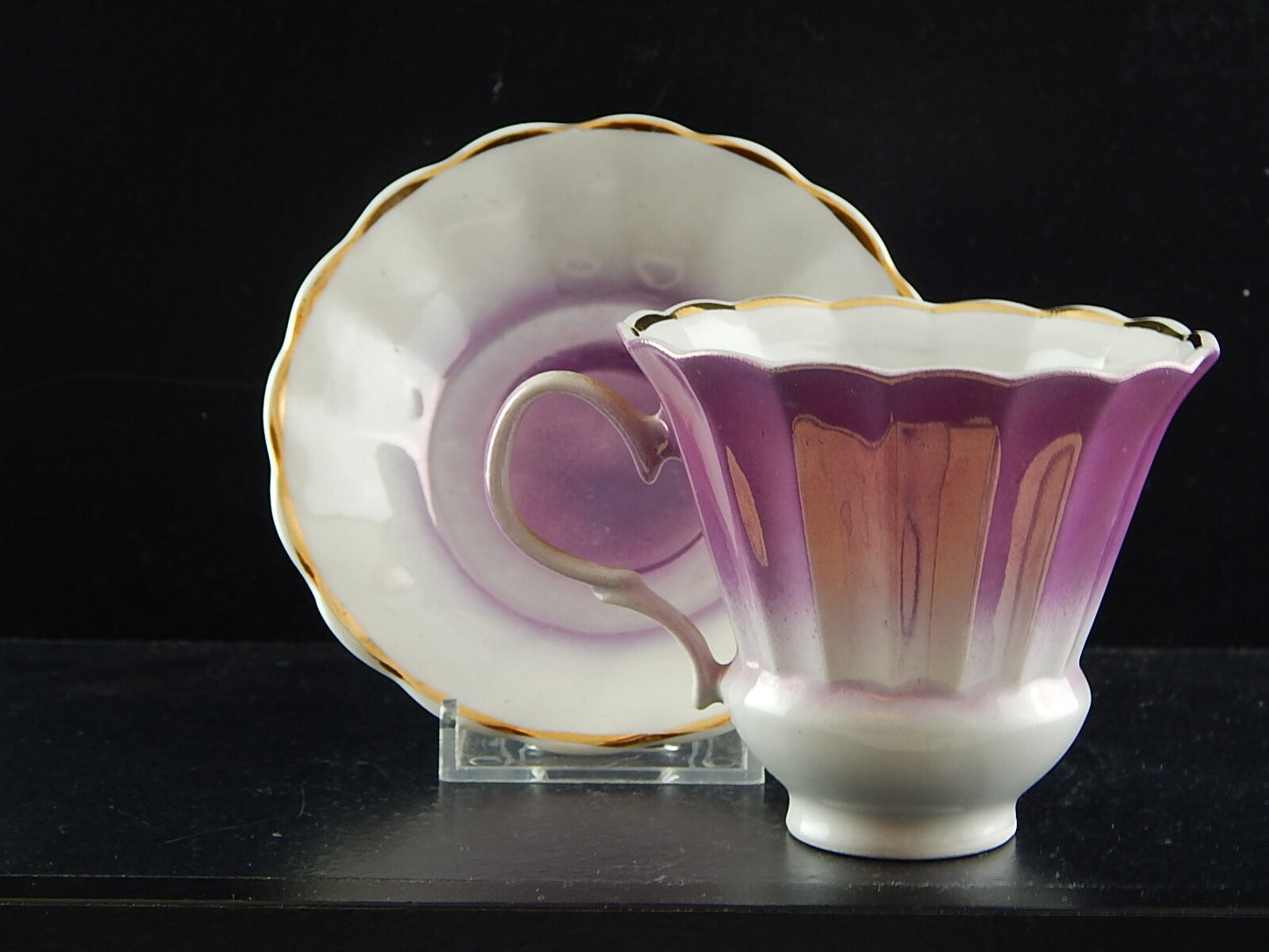 ANTICA ART DECO TAZZA PIATTO MANIFATTURA RUSSA DECORO SFUMATURA VIOLA COLLEZIONE