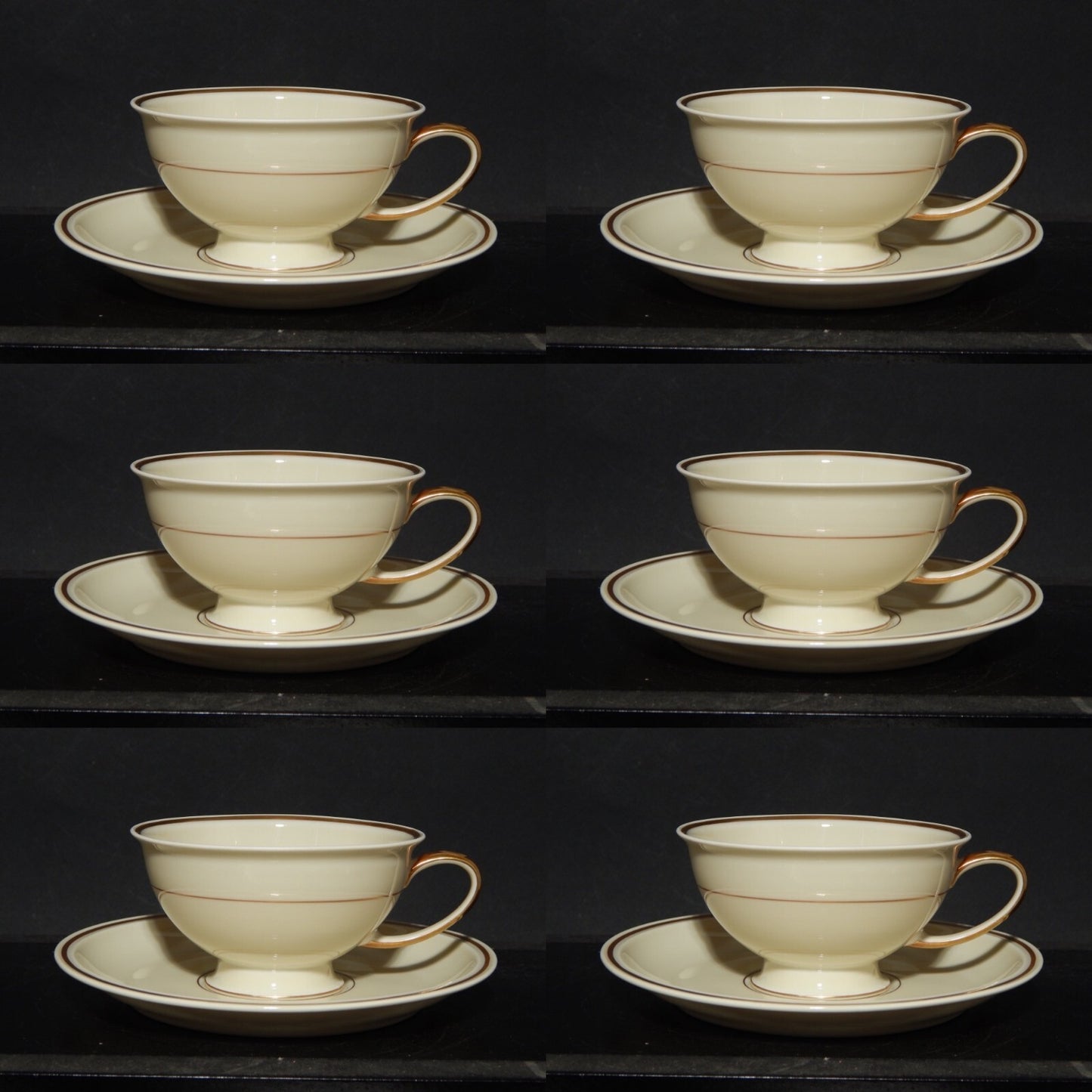 PREZIOSO SERVIZIO 6 TAZZE DA TE' PORCELLANA ROSENTHAL WINIFRED COLOR CREMA ORO