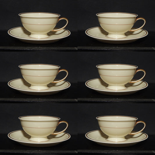 PREZIOSO SERVIZIO 6 TAZZE DA TE' PORCELLANA ROSENTHAL WINIFRED COLOR CREMA ORO