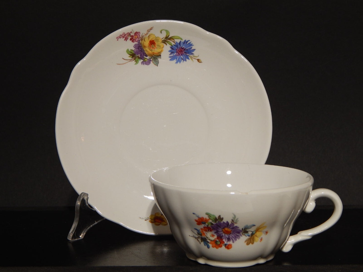 VINTAGE TAZZA TE' CERAMICA RICHARD GINORI LAVENO DIAMONDSTONE FLOREALE difetto