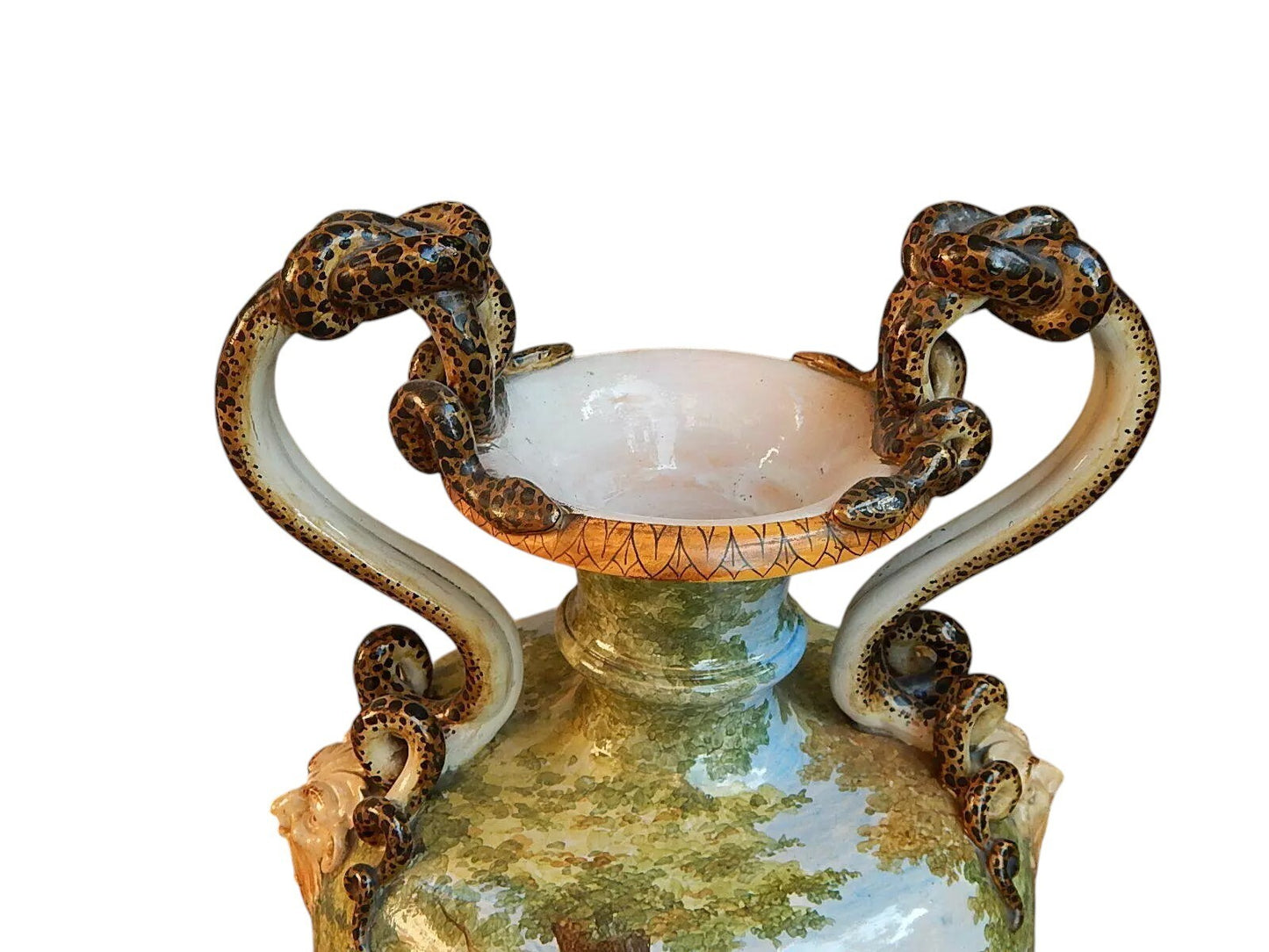 IMPORTANTE VASO MAIOLICA SMALTATA GINORI DOCCIA SCENA BIBLICA SECONDA META' 1800