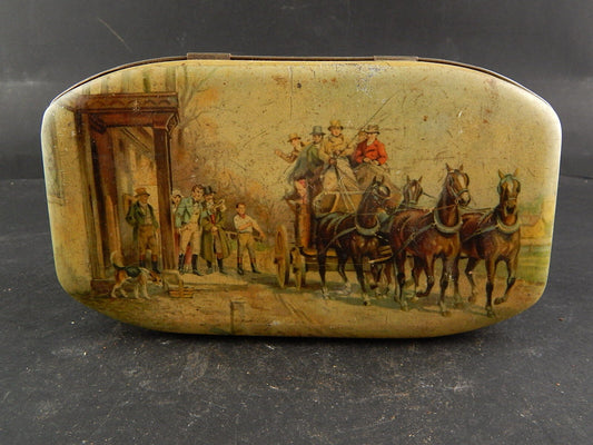 COLLEZIONE ANTICA ORIGINALE SCATOLA DI LATTA STAMPATA CARROZZA DILIGENZA