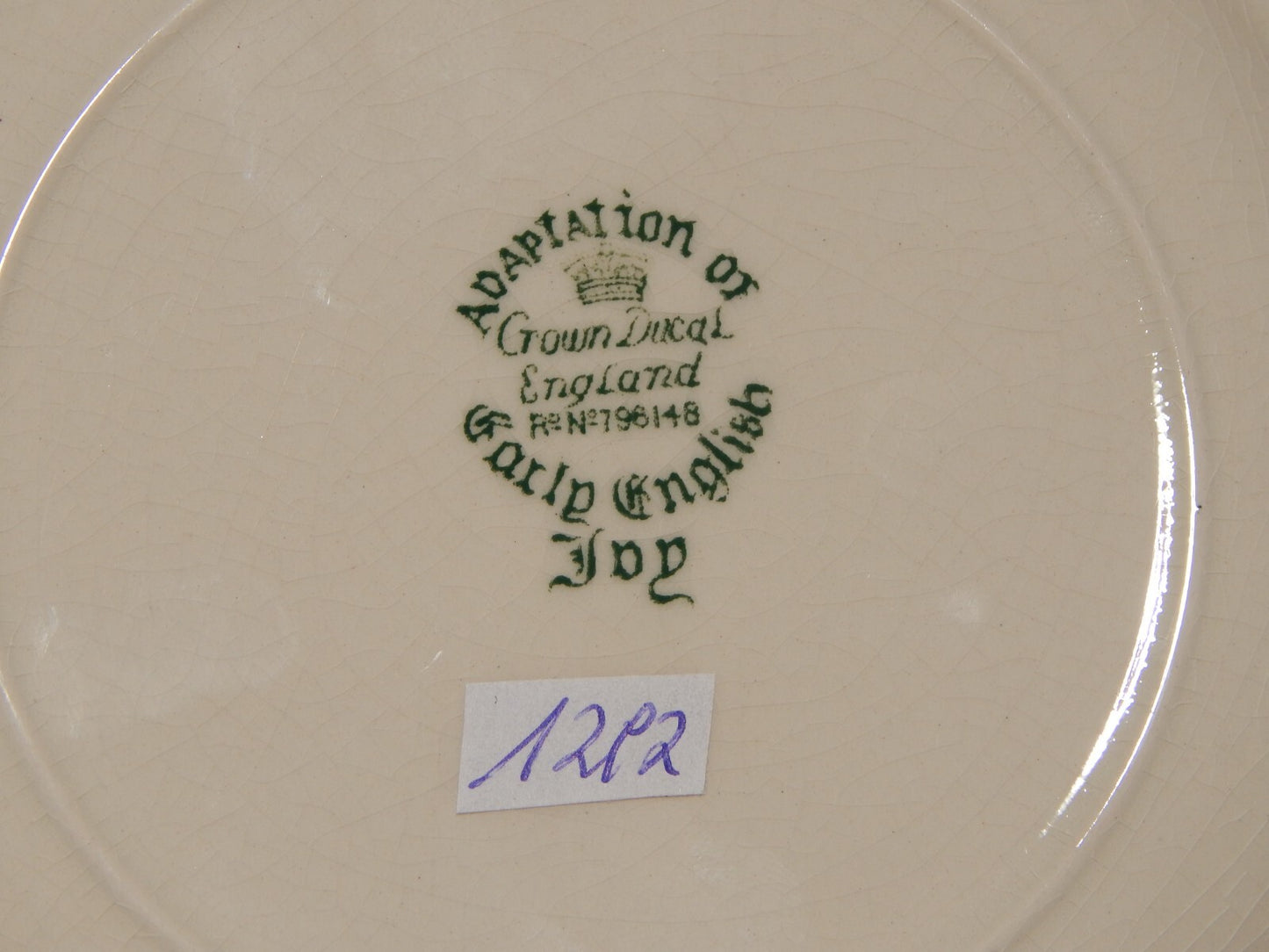 ANTICO PIATTO CROWN DUCAL SEMI-PORCELLANA ADAPTATION OF EARLY ENGLISH JOY EDERA