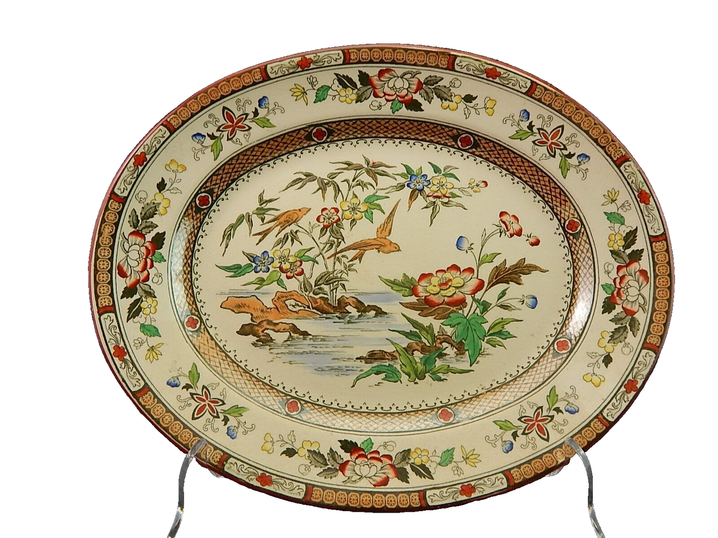 ANTICO 1880 VASSOIO PIATTO OVALE SEMI PORCELLANA INGLESE BISHOP POWELL & STONIER