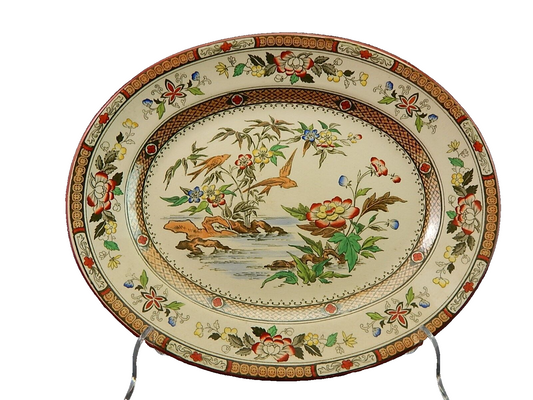 ANTICO 1880 VASSOIO PIATTO OVALE SEMI PORCELLANA INGLESE BISHOP POWELL & STONIER