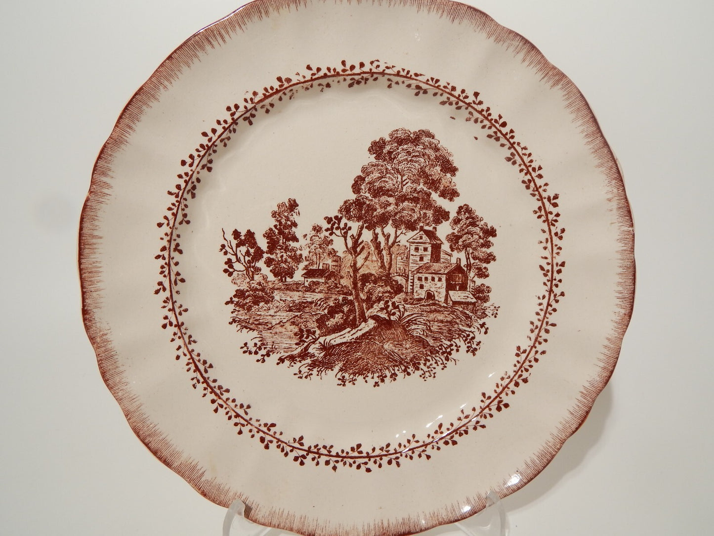 ANTICO PIATTO SOCIETA' CERAMICA RICHARD MILANO PAESAGGIO STAMPA A MANO cm 24,5