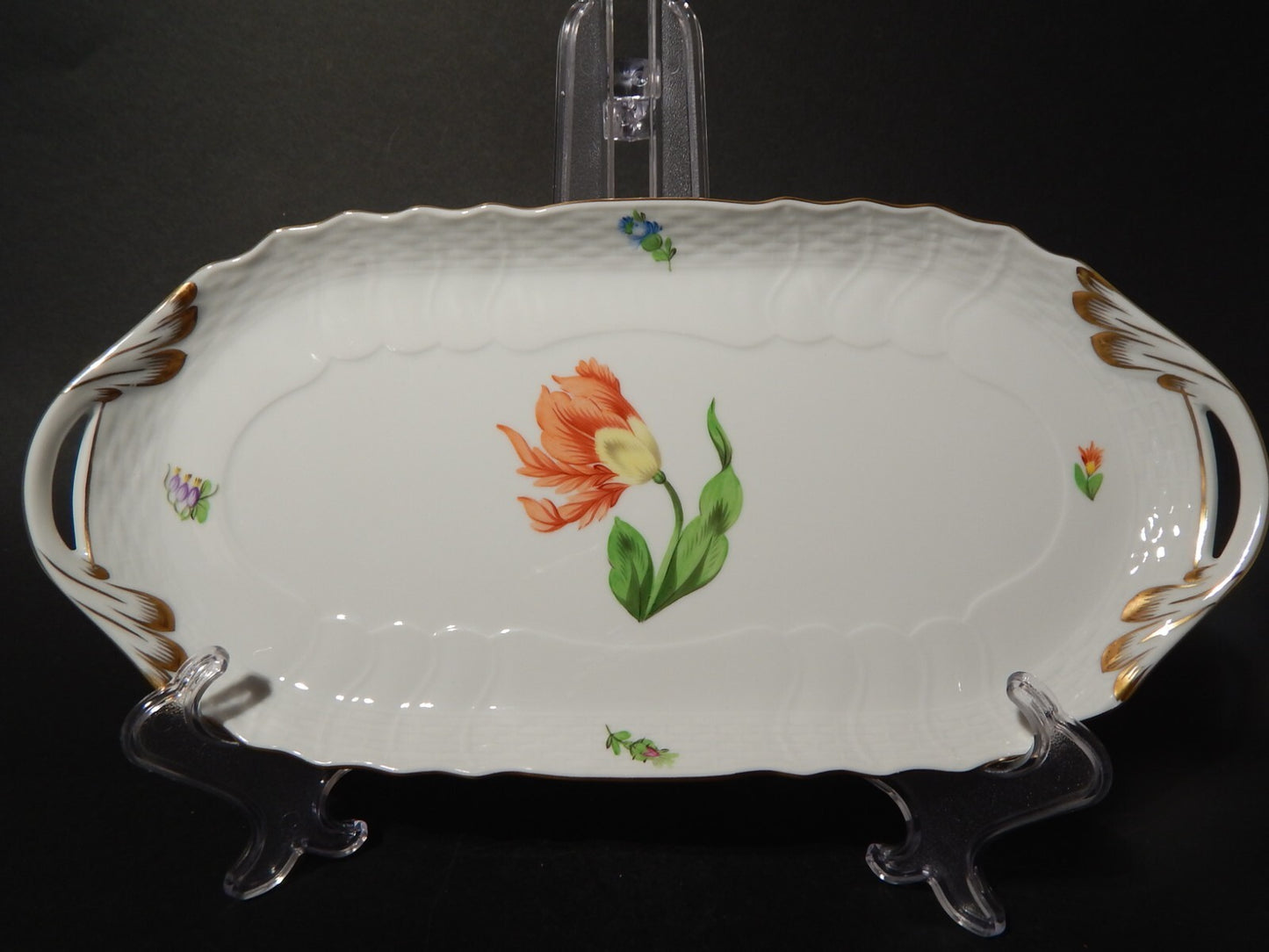 PREZIOSO ELEGANTE PORCELLANA HEREND VASSOIO RETTANGOLARE SANDWICH PETIT BOUQUET