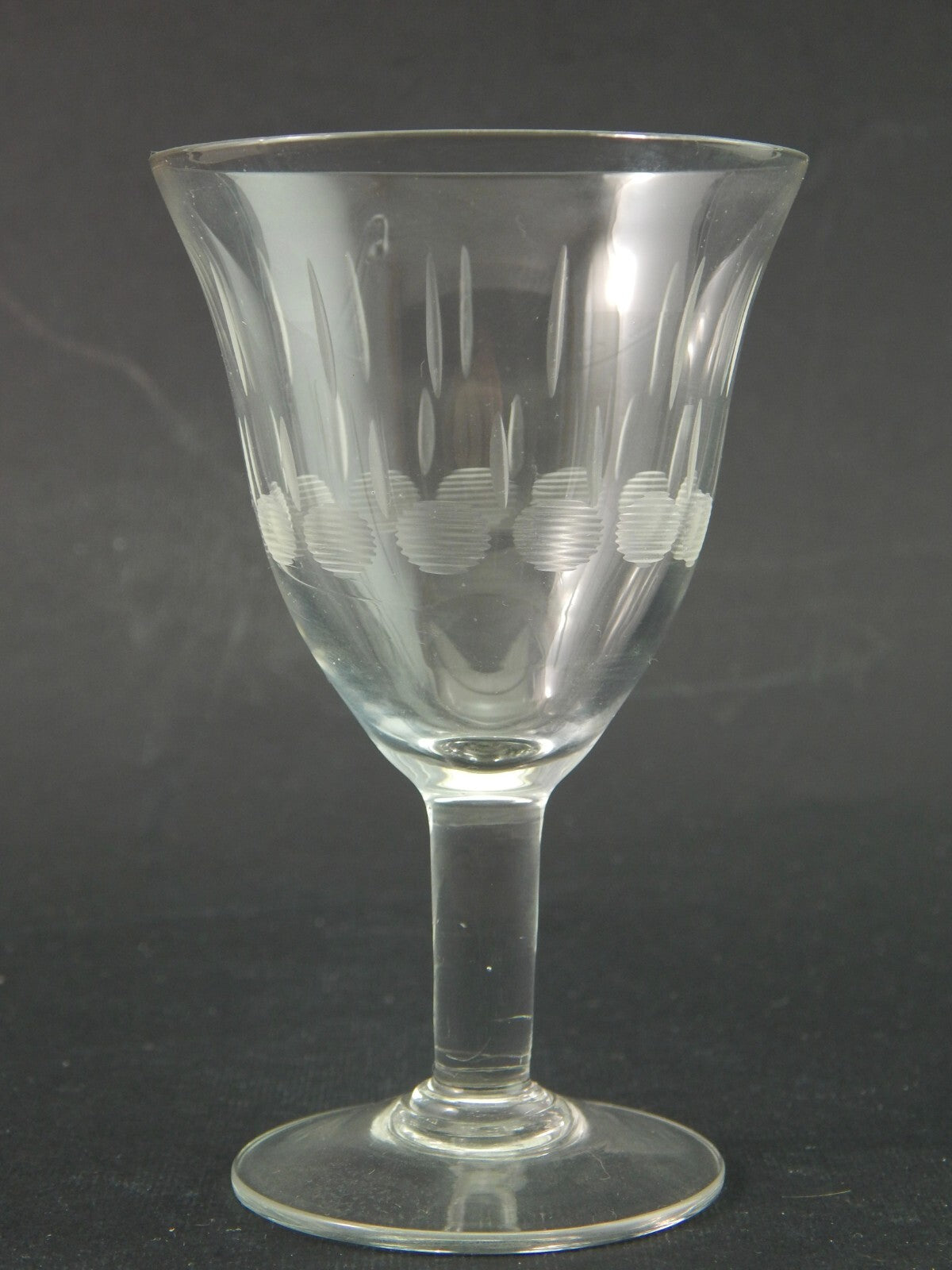 ANTICO ELEGANTE RARO ART DECO SERVIZIO 8 CALICI DESSERT CRISTALLO MOLATO INCISO