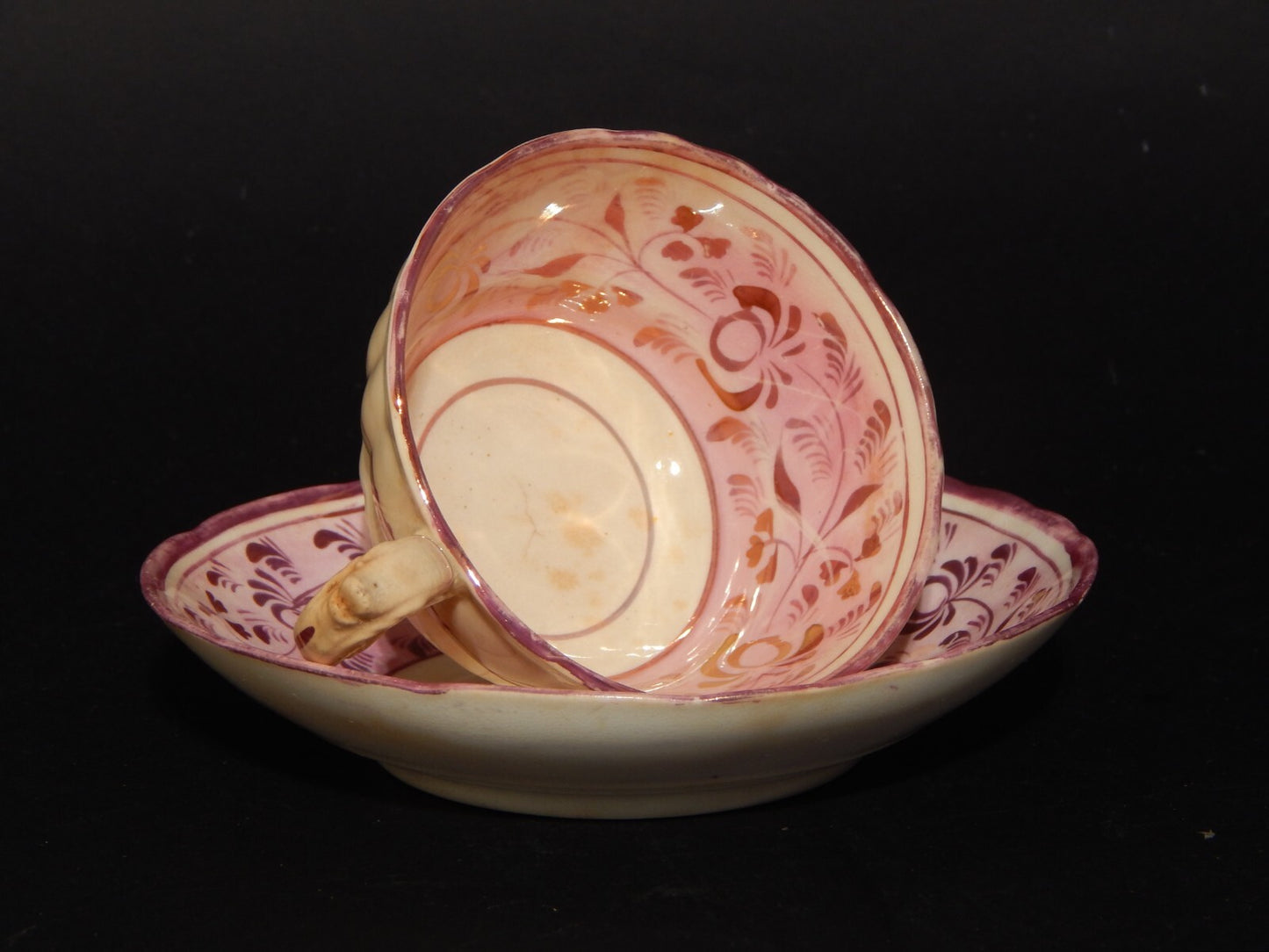 ANTICA GEORGIANA TAZZA TE' PORCELLANA LUSTRO ROSA STAFFORDSHIRE