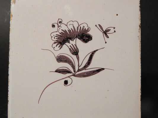 ANTICA PIASTRELLA MATTONELLA CERAMICA DELFT DEL 1700 DECORO AL MANGANESE (782)