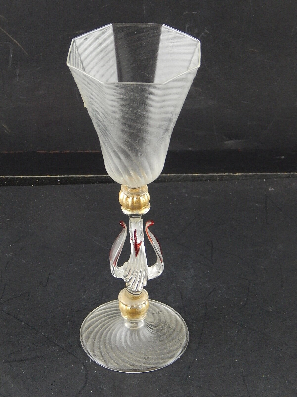 TIPETTO CALICE MURANO VETRO SOFFIATO RIGATO CIGNO FIRMATO CORTELLA & BALLARIN