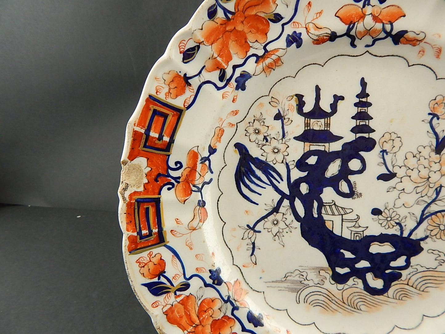 ANTICO RARO PIATTO 1840 CERAMICA MASON'S PATENT IRONSTONE CHINA DECORO A MANO