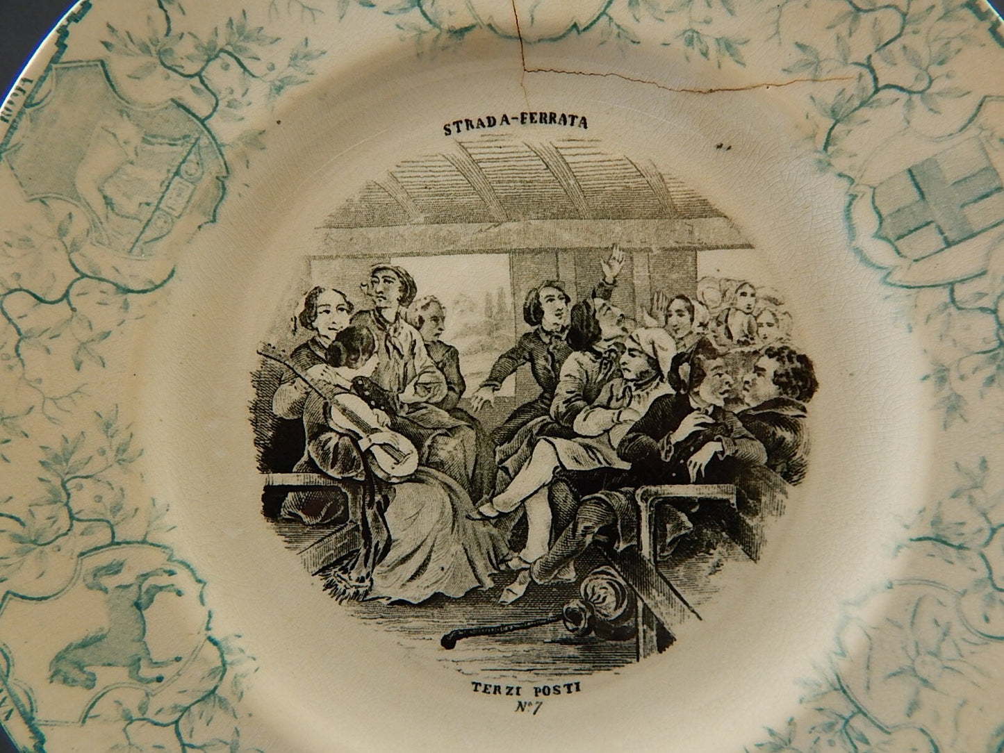 ANTICO PIATTO STRADA FERRATA CERAMICA JULIUS RICHARD MILANO SECONDA META' 1800