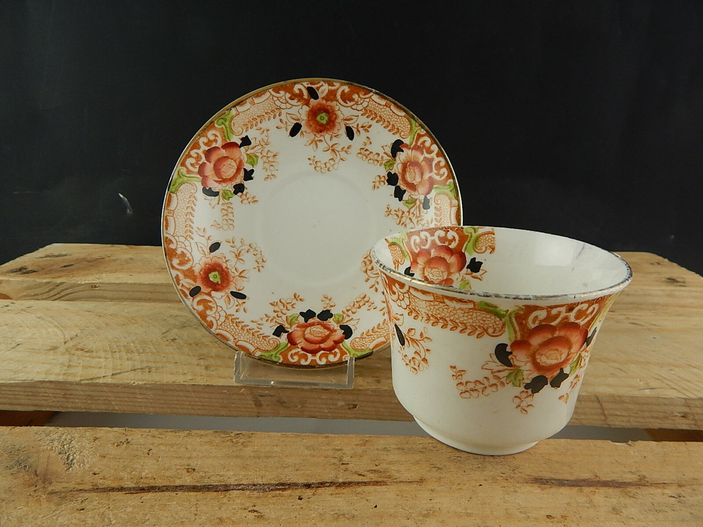 ANTICO PREZIOSO TRIO TAZZA TÈ 2 PIATTI PORCELLANA INGLESE EPOCA VITTORIANA #5921