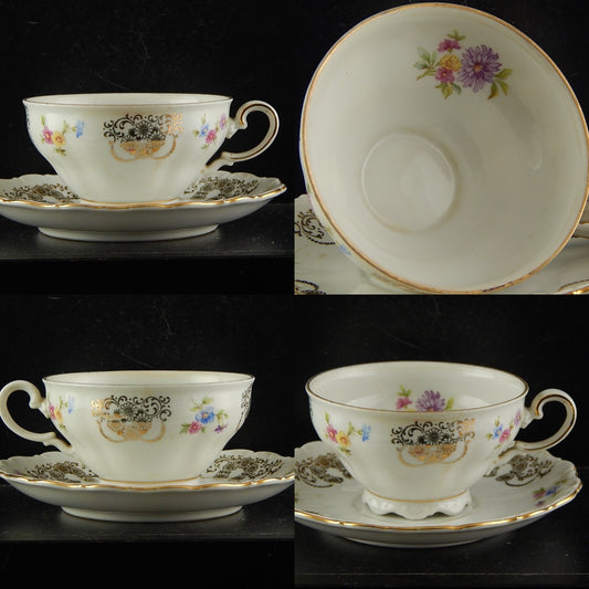 ANTICA TAZZA TE' PORCELLANA BIANCA ARABESCHI ORO BAVARIA SELTMANN THERESIA DALIA