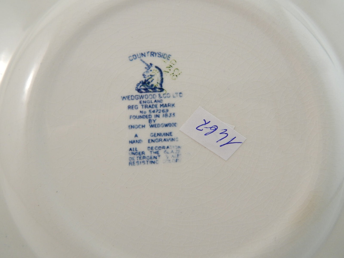 WEDGWOOD&CO VINTAGE PIATTO DESSERT SEMI-PORCELLANA META' 900 COUNTRYSIDE