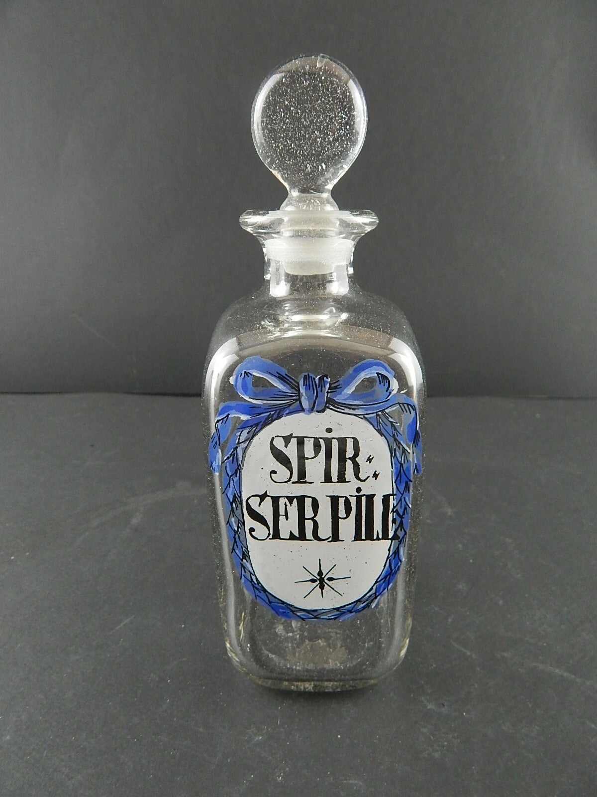 VINTAGE HOLMEGAARD FARMACIA BOTTIGLIA VETRO SOFFIATO DIPINTA MANO SPIR SERPILE