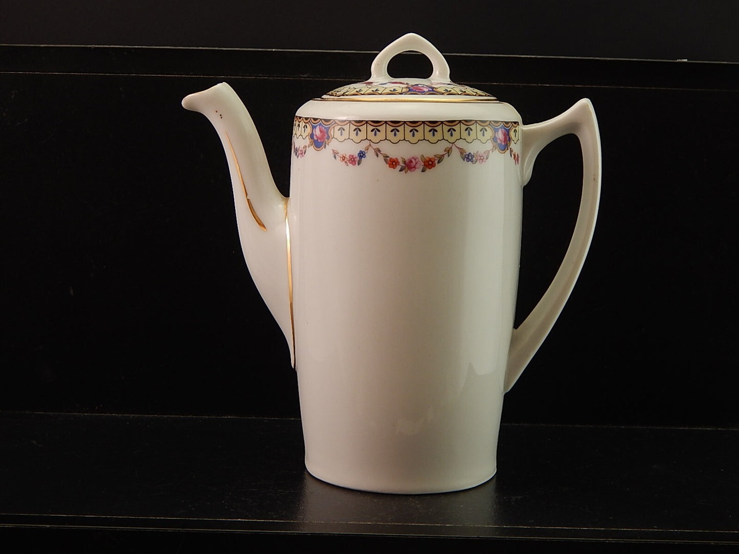 ANTICA ART DECO CAFFETTIERA PORCELLANA BOEMA DECORO A GHIRLANDA