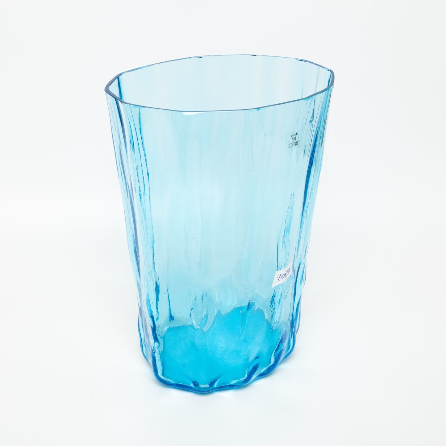 VINTAGE ORIGINALE VASO VETRO SOFFIATO ACQUA MARINA VETRI MURANO AURELIANO TOSO