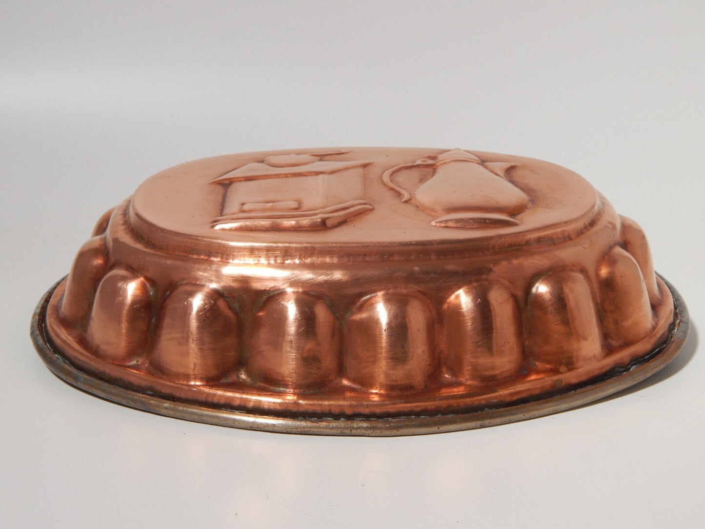 VINTAGE CUCINA FORMELLA STAMPO OVALE RAME PRIMA META' 900 CM 31