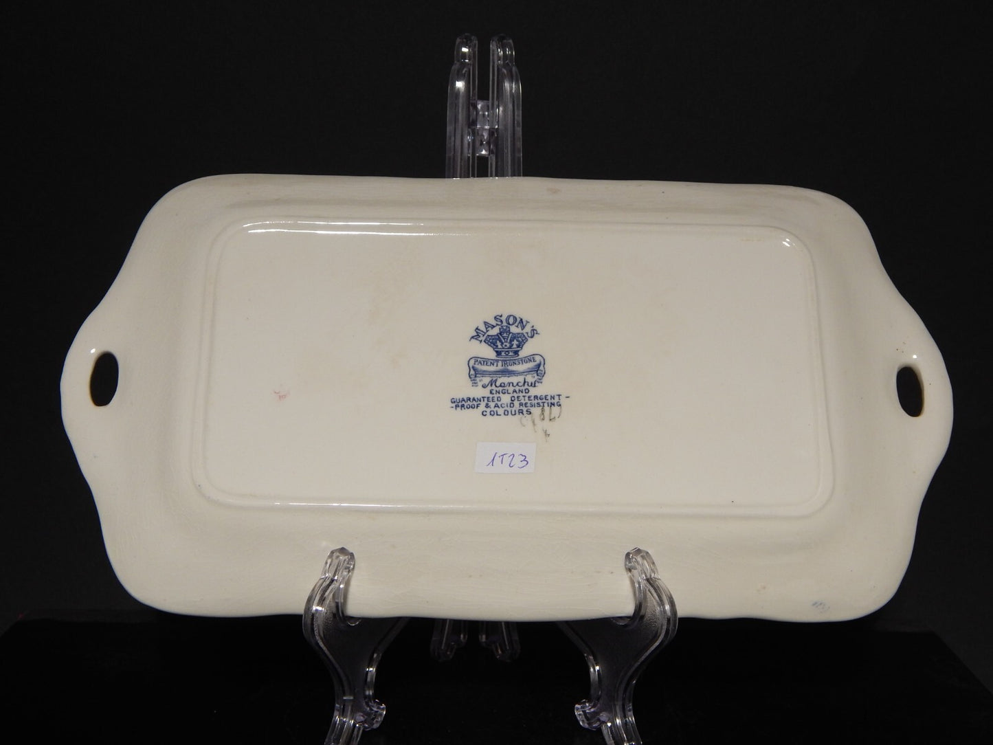 ANTICO VASSOIO SANDWICH APERITIVO CERAMICA INGLESE MASON’S MANCHU BIANCO BLU