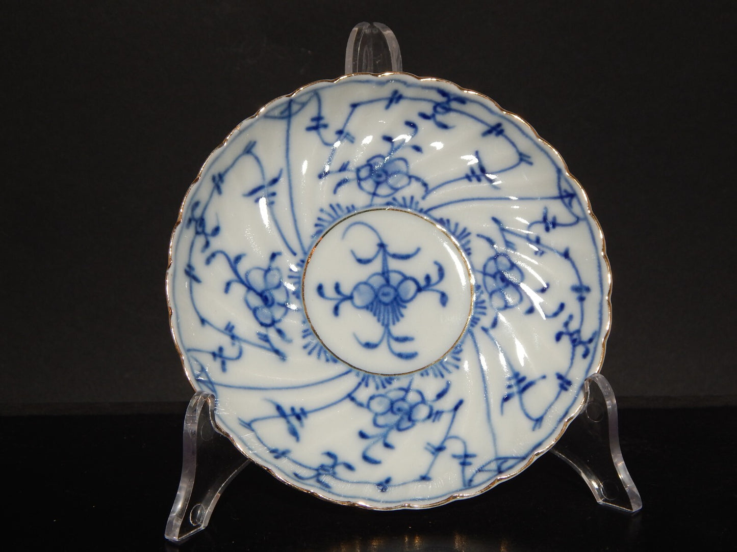 ANTICA TAZZA DA TE' PORCELLANA ROYAL TETTAU BLUE FLUTED BIANCO BLU PROFILO ORO