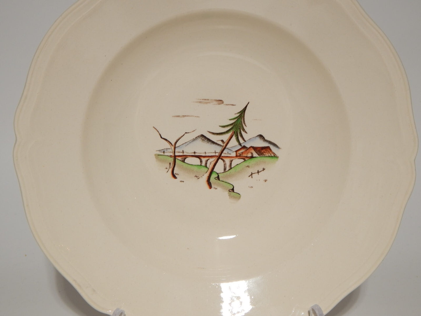 ANTICO PIATTO FONDO CERAMICA S.C.I. LAVENO ANDLOVIZ PAESAGGIO DIPINTO A MANO #