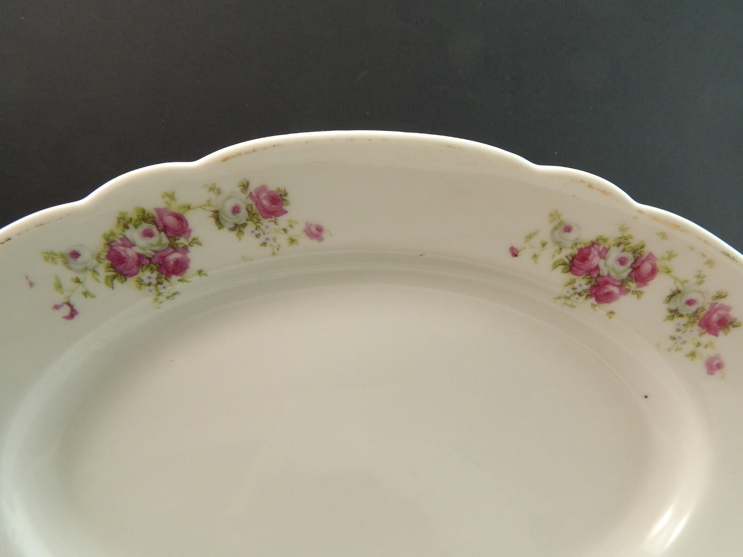 ANTICO LIMOGES VASSOIO OVALE FONDO PORCELLANA FINE 800 BOUQUET DI ROSE