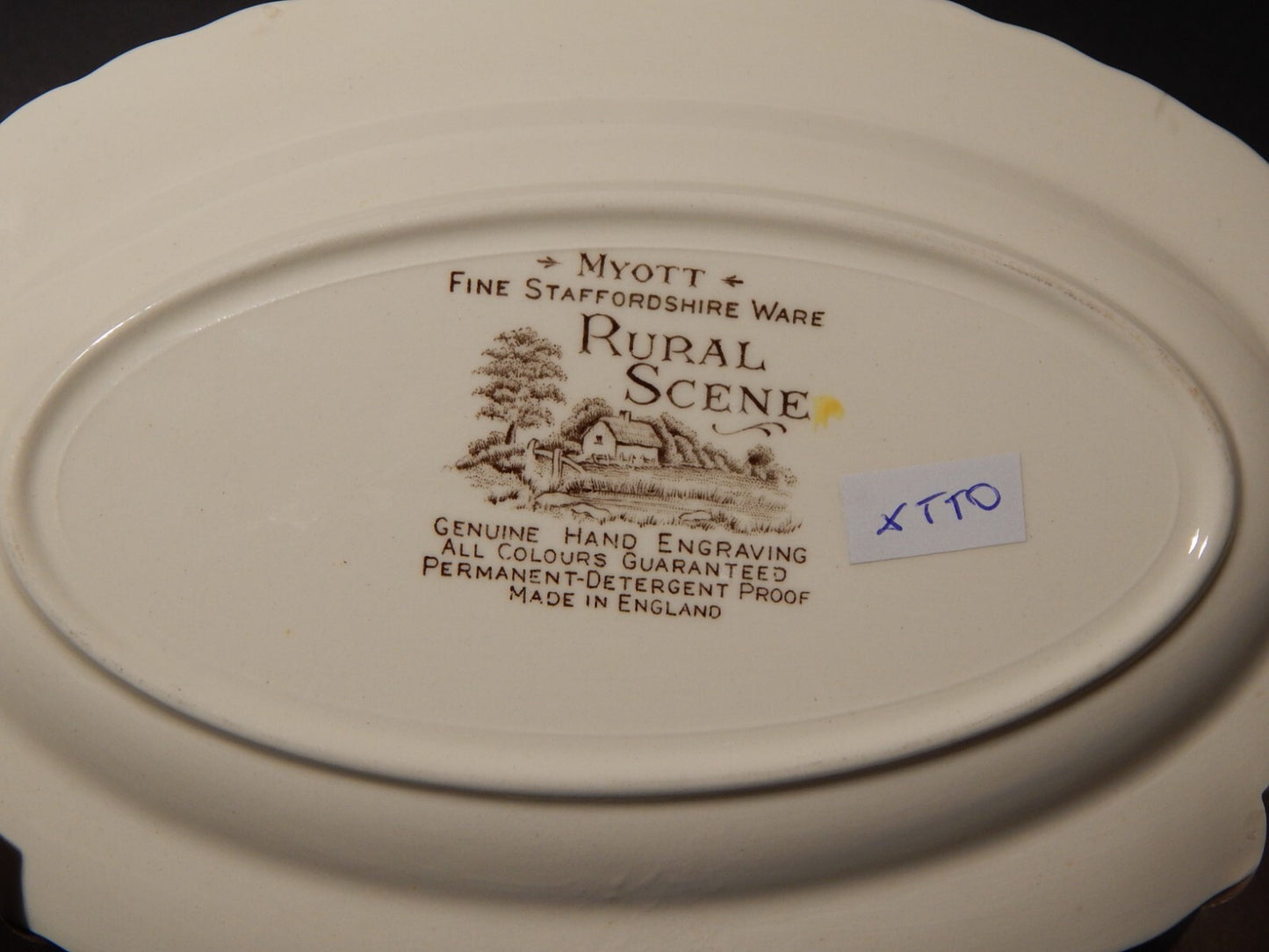 ANTICO VASSOIO RAVIERA CERAMICA INGLESE MYOTT DISEGNO RURAL SCENE STAMPA A MANO
