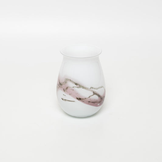 VASO VETRO SOFFIATO OPALINO BIANCO CON DECORO ROSA SAKURA HOLMEGARD MICHAEL BANG