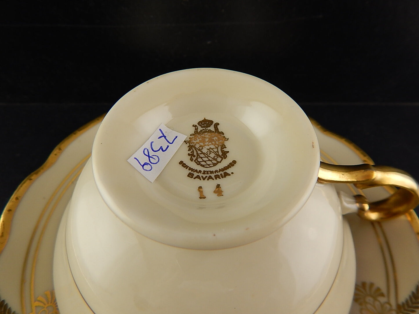 ANTICA TAZZA TÈ PORCELLANA AVORIO GHIRLANDE ORO SCHWARZENHAMMER BAVARIA