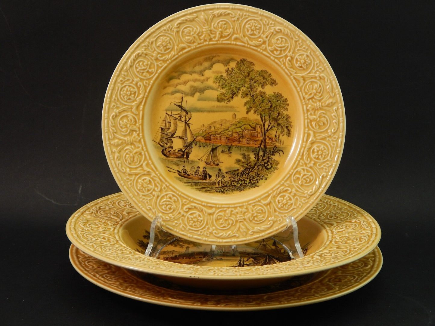 VINTAGE 3 PIATTI ROYAL STAFFORDSHIRE CERAMICS ENGLAND STAMPA MANO SAFE HARBOUR