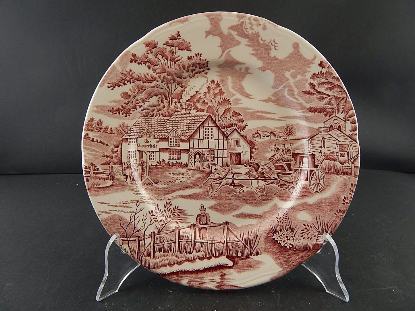 ANTICO PIATTO CERAMICA MAIOLICA LUNEVILLE ENGLISH STYLE BIANCO E ROSSO A290