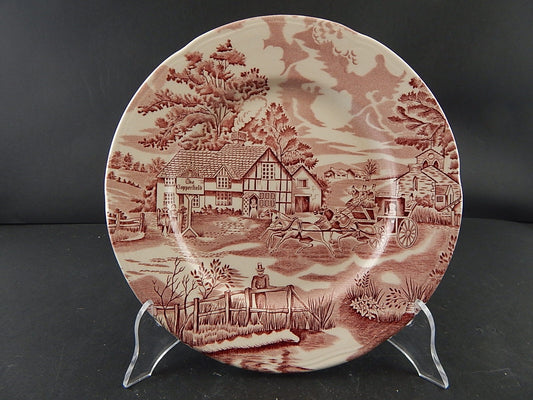 ANTICO PIATTO CERAMICA MAIOLICA LUNEVILLE ENGLISH STYLE BIANCO E ROSSO A290