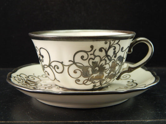 ANTICA TAZZINA CAFFE' PORCELLANA VERBANO LAVENO ART DECO DECORO ARGENTO