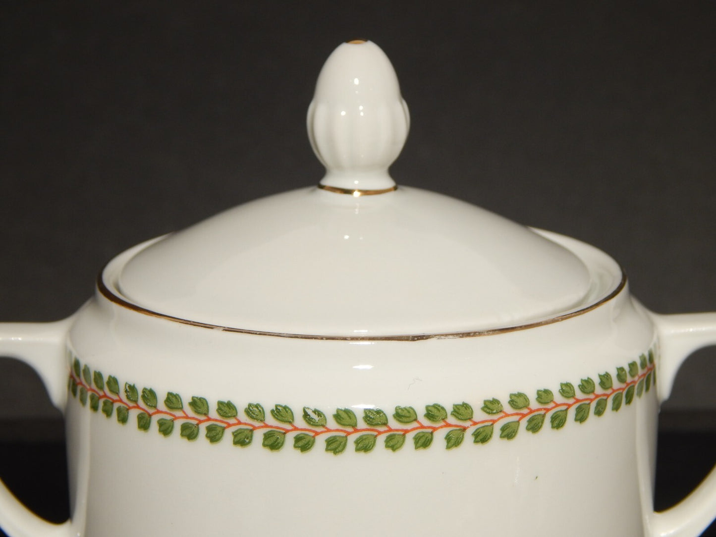 ANTICO IMPERO SERVIZIO CAFFÈ PORCELLANA BIANCA GHIRLANDE PICCOLE FOGLIE VERDI