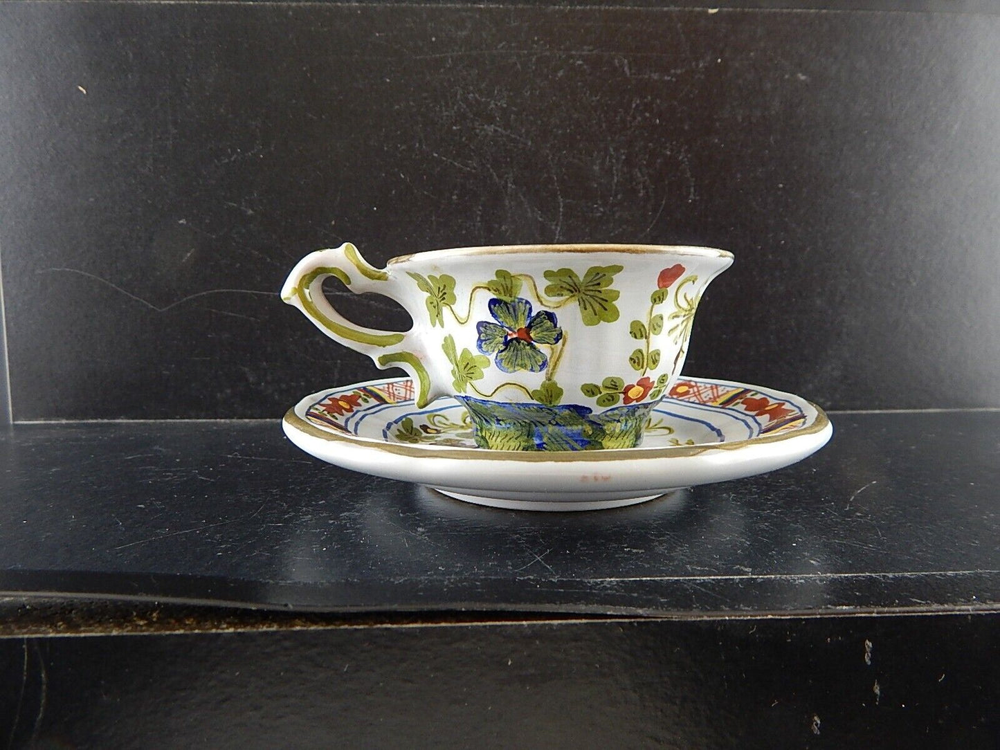 VINTAGE TAZZA CAFFE' AL GAROFANO CERAMICA MAIOLICA VECCHIA FAENZA HANDMADE ITALY