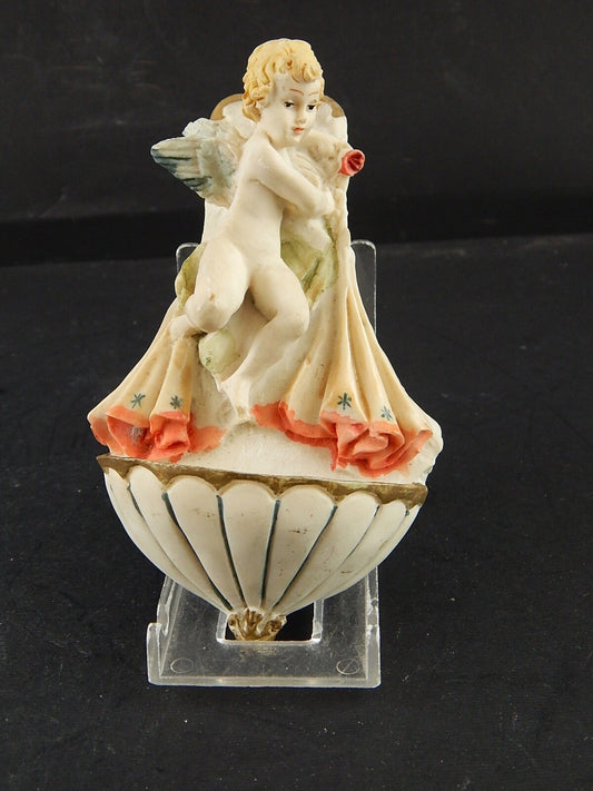 VINTAGE ARTE SACRA ACQUASANTIERA IN RESINA CHERUBINO PUTTO ANGIOLETTO #