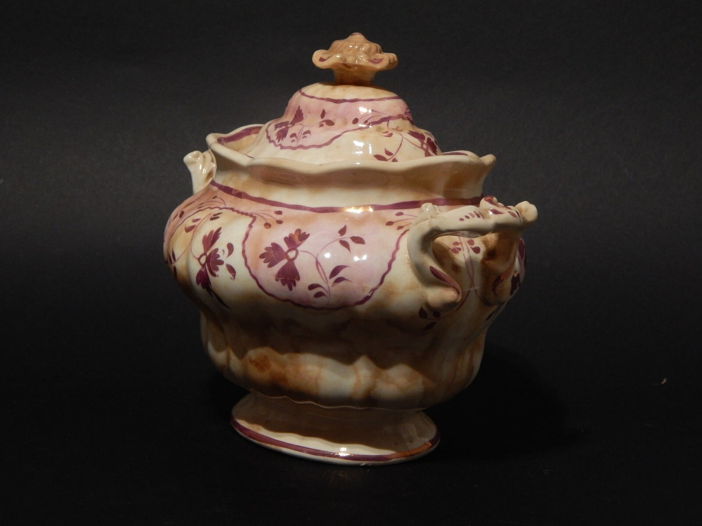 ANTICA GEORGIANA POTICHE PORCELLANA LUSTRO ROSA STAFFORDSHIRE PRIMA META' 1800