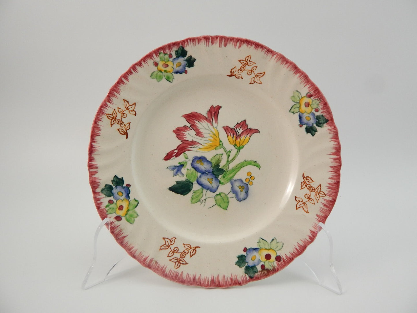 ANTICO PIATTO CERAMICA LONGWY DECORO FLOREALE POLICROMO