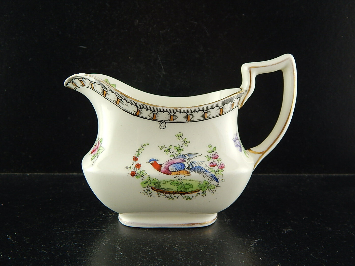 ANTICA LATTIERA PORCELLANA INGLESE MARCHIO AYNSLEY 1905-1925 POLICROMA FAGIANO