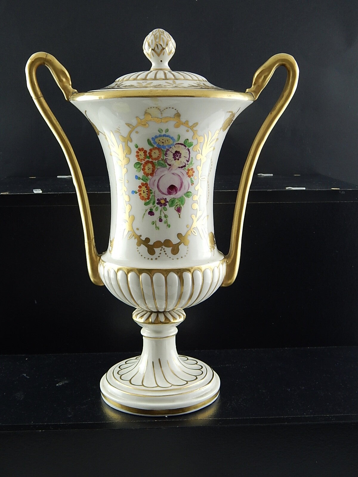 ANTICO PREZIOSO VASO URNA IMPERO PORCELLANA DIPINTO MANO MARCHIO N CORONATA BLU