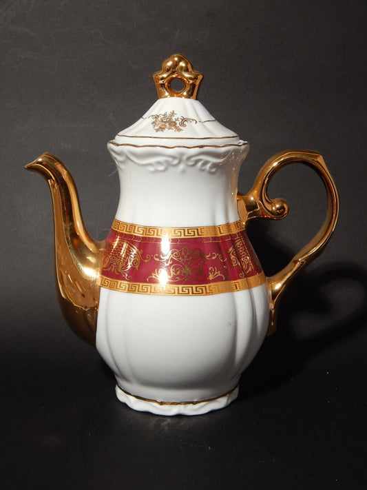 ELEGANTE SERVIZIO DA TE' PORCELLANA BIANCA DECORATA IN PORPORA E ORO 15 PEZZI