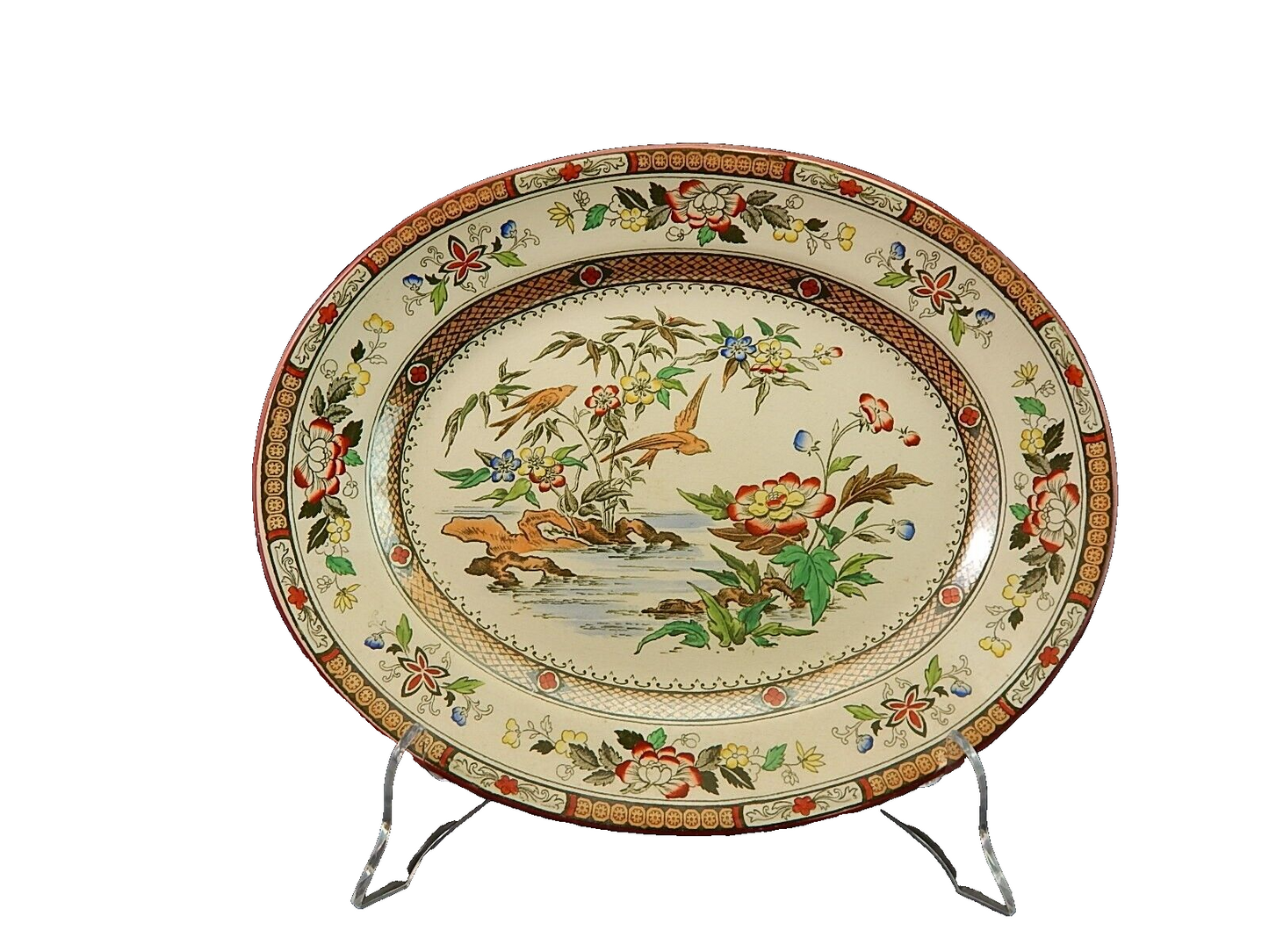 ANTICO 1880 VASSOIO PIATTO OVALE SEMI PORCELLANA INGLESE BISHOP POWELL & STONIER