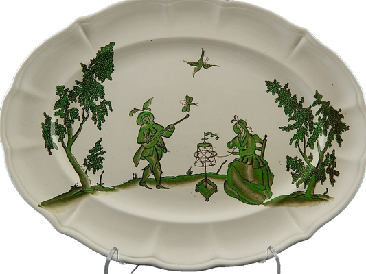 ANTICO RARO VASSOIO CERAMICA S.C.I. LAVENO ANDLOVIZ FIGURE VECCHIO MILANO 1920