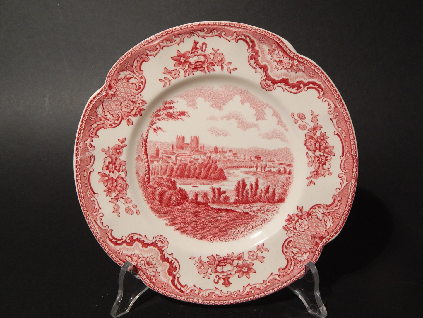 VINTAGE JOHNSON BROS OLD BRITAIN CASTLE PIATTO DOLCE SEMI PORCELLANA ROSSO