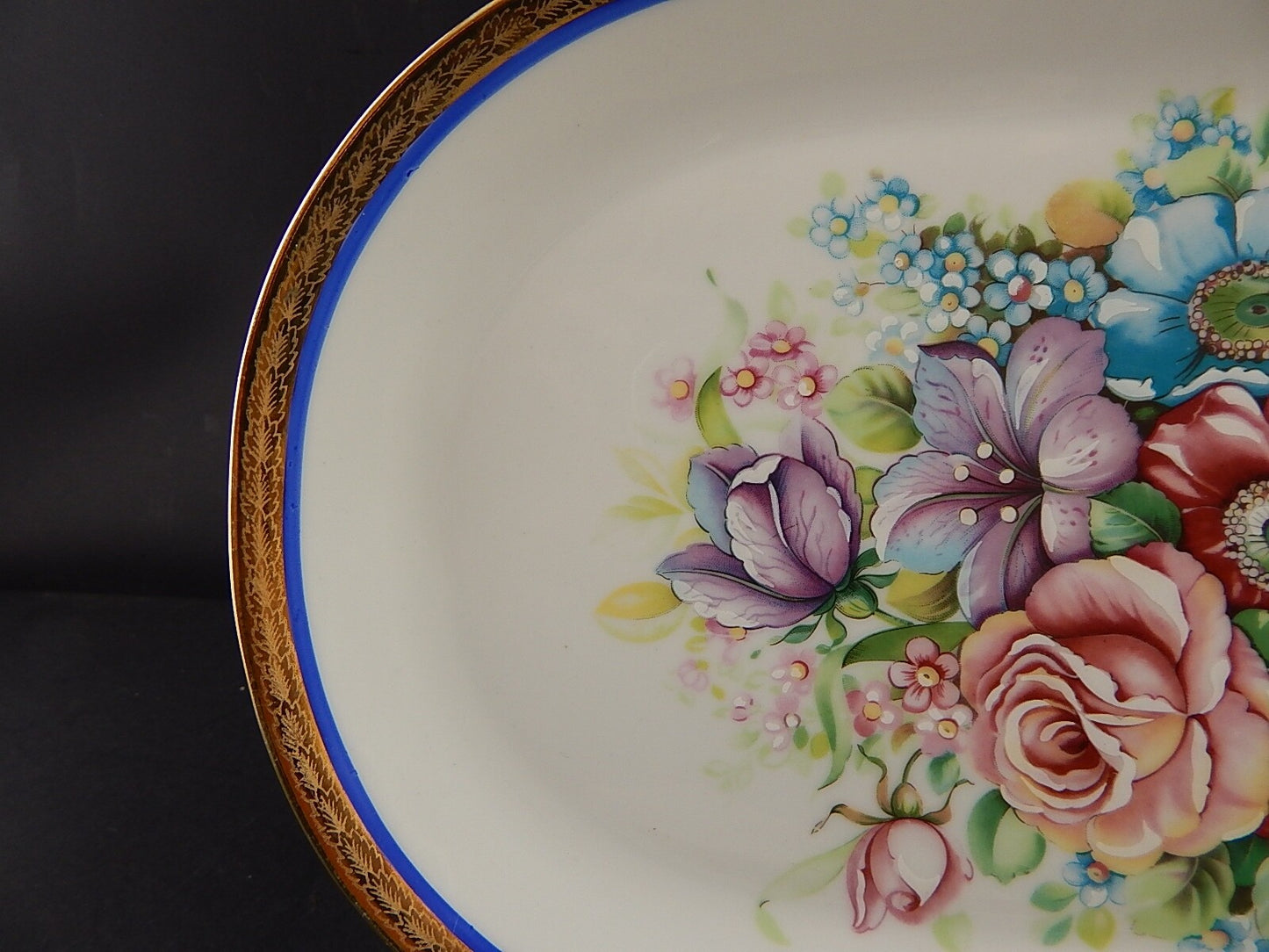 ANTICO VASSOIO PIATTO OVALE PORCELLANA HUTSCHENREUTHER BAVARIA DECORO LIMOGES