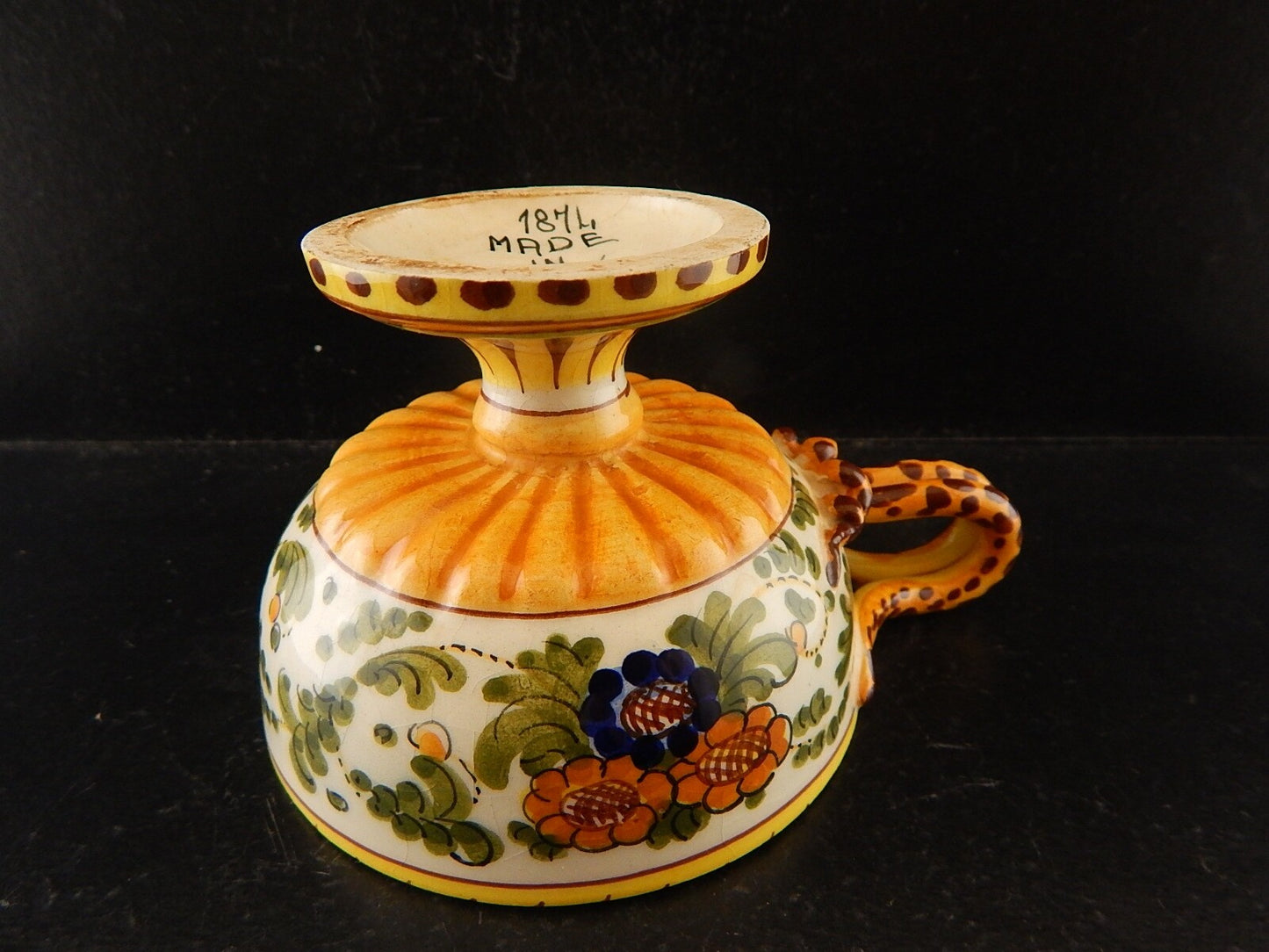 ANTICA TAZZA MAIOLICA CERAMICA POLICROMA FANTECHI ANSA A SERPE PRIMO 900 #8908