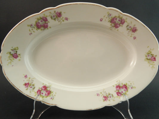 ANTICO LIMOGES VASSOIO OVALE FONDO PORCELLANA FINE 800 BOUQUET DI ROSE