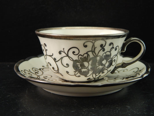 ANTICA TAZZINA CAFFE' PORCELLANA VERBANO LAVENO ART DECO DECORO ARGENTO #1461